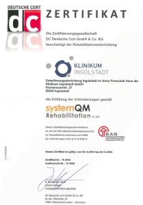Zertifikat der Entwöhungseinrichtung im Anna Ponschab Haus Ingolstadt