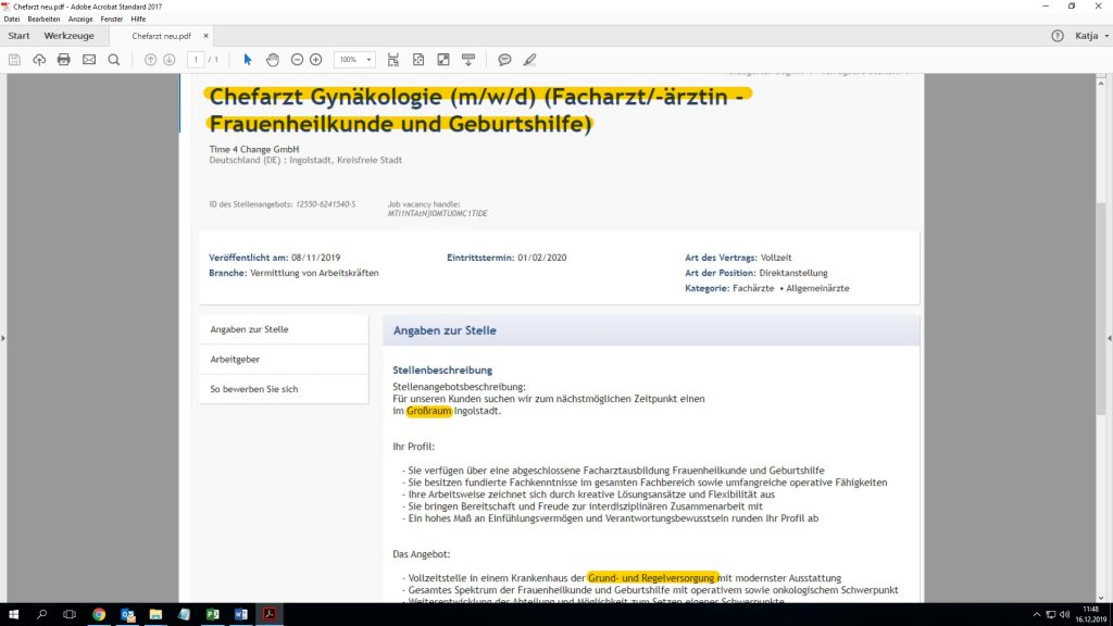 Stellenanzeige des Donaukurier - Chefarzt gesucht